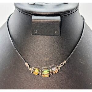 925 Corded Square AB Crystal Beaded 15.5" Choker Necklace